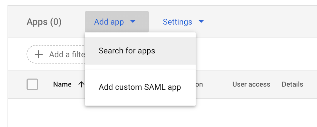 The Google Workspace Search for Apps menu item