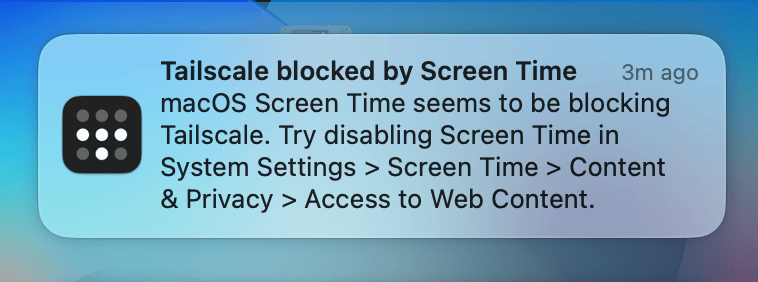 A screenshot of the Screen Time conflict alert in macOS