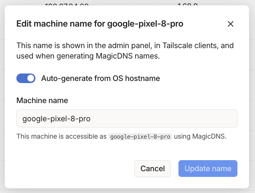 Machine name editing view