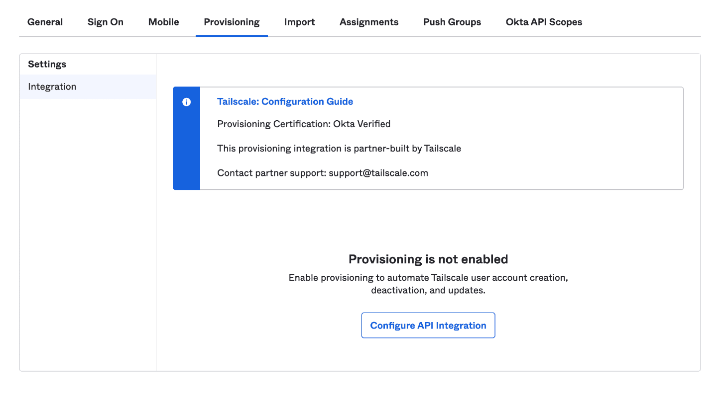 Configure SCIM API Integration in Okta Admin UI