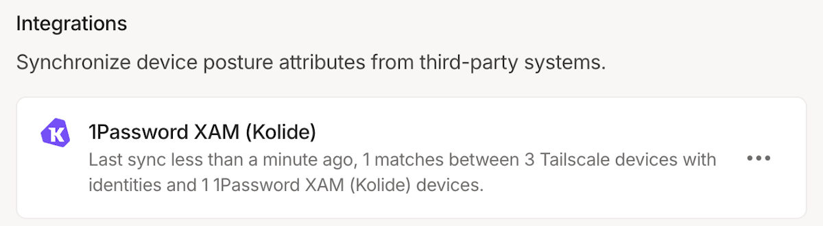 Status of the 1Password XAM (Kolide) integration.