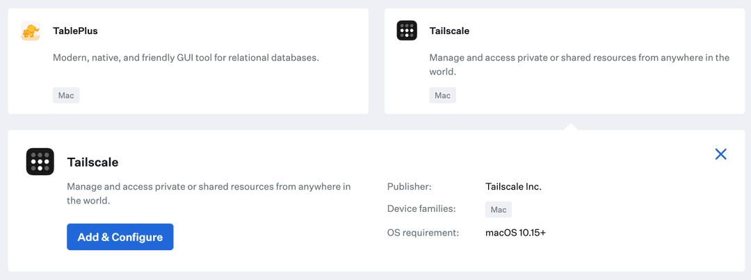 Choose Tailscale to add to your Kandji library.