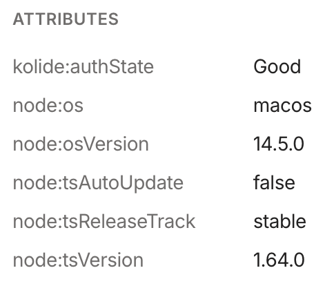 View of the machine attributes in the Machines page.