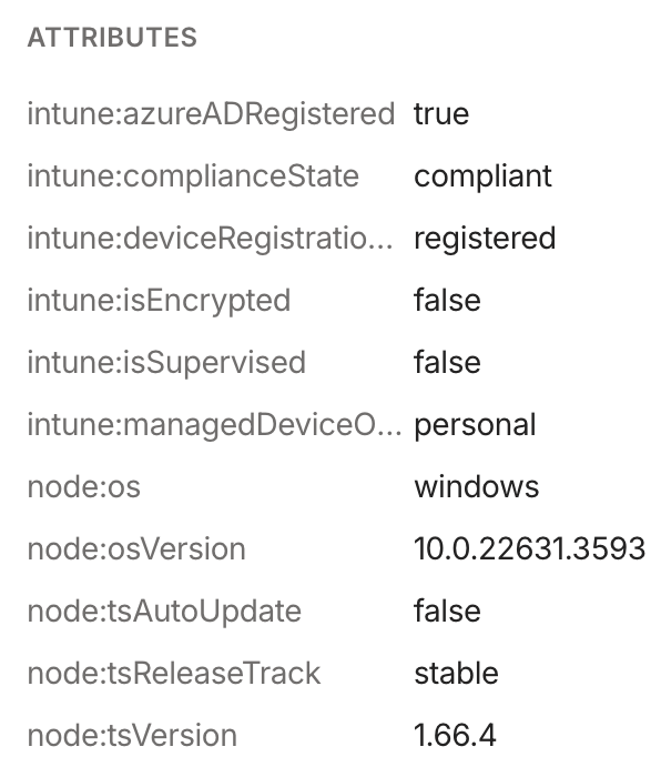 View of the machine attributes in the Machines page.