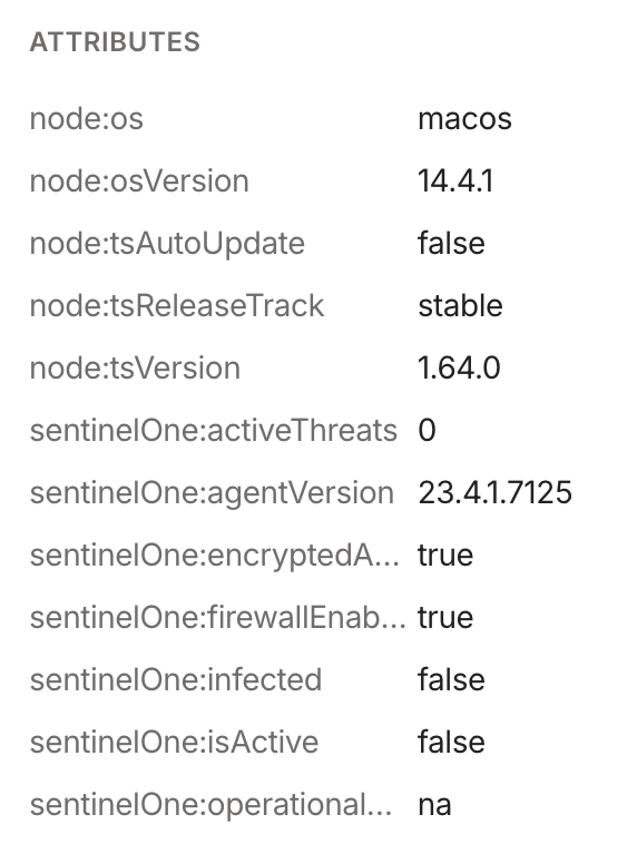 View of the machine attributes in the Machines page.