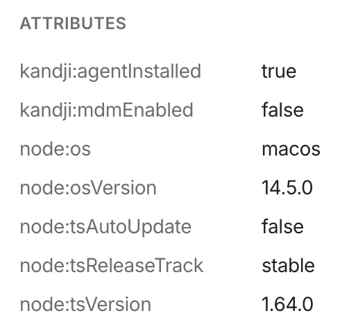 View of the machine attributes in the Machines page.