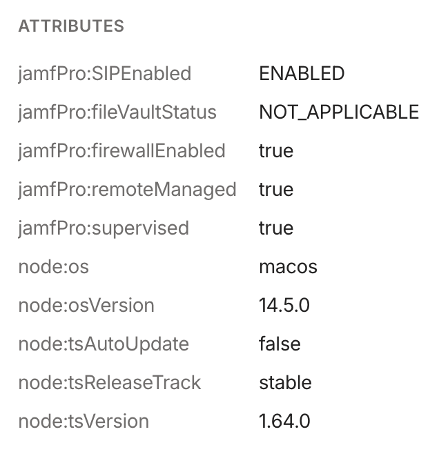 View of the machine attributes in the Machines page.