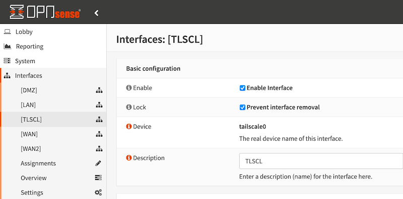 A screenshot of the OPNSense UI