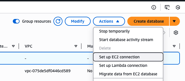 Select Set up EC2 connection.