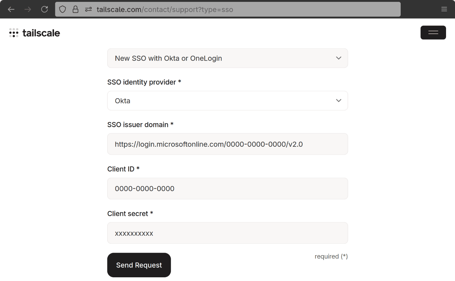 The Tailscale support form.