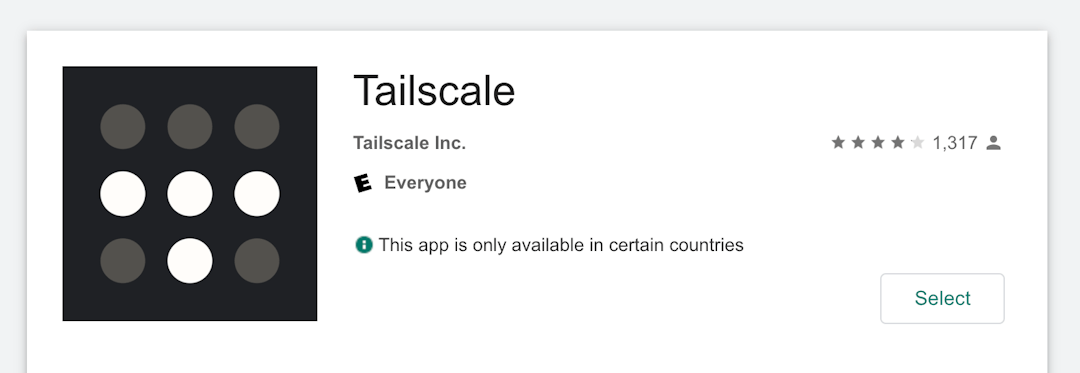 Tailscale in the Andriod Play Store