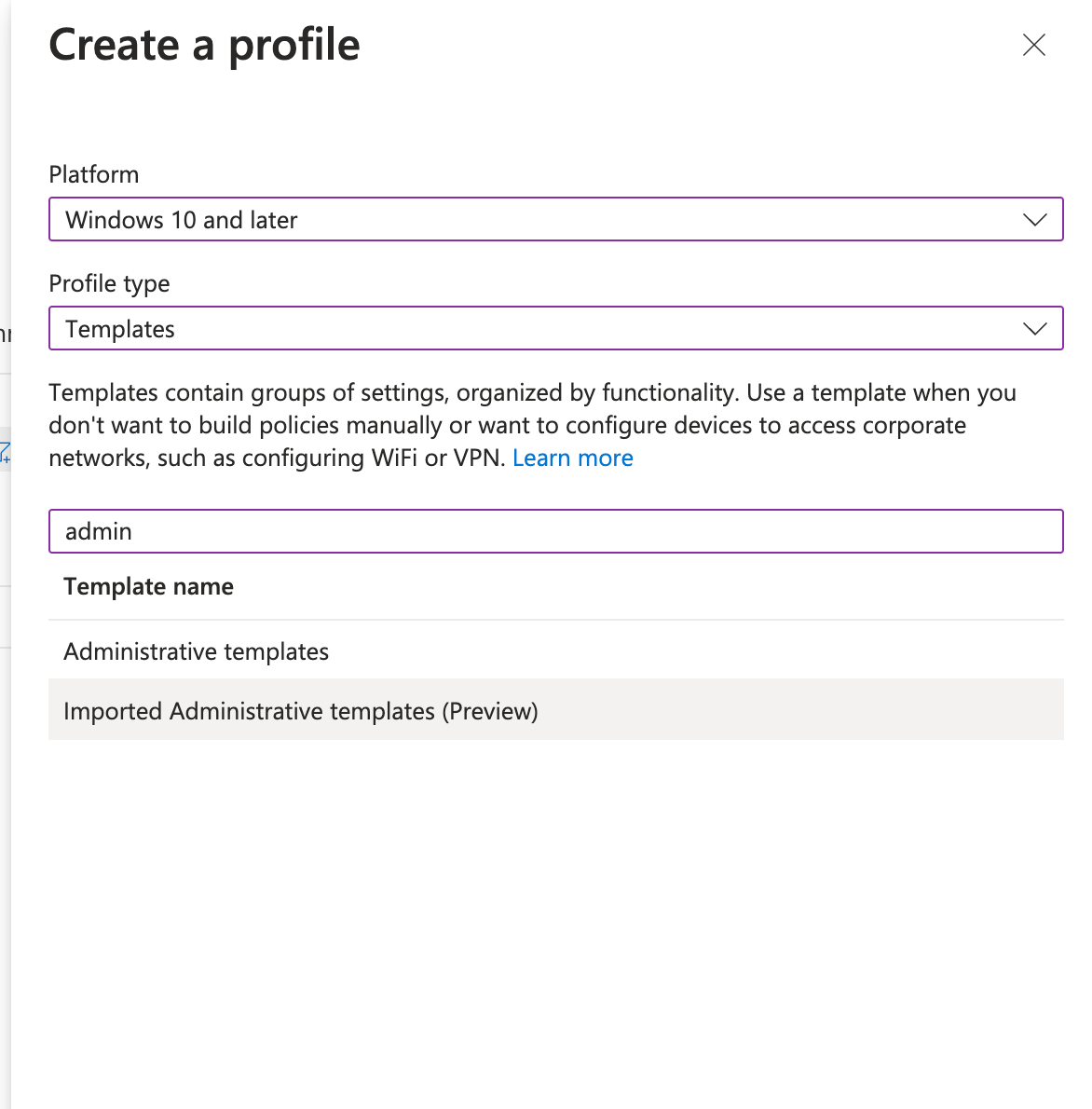 Select Imported Administrative templates (Preview).