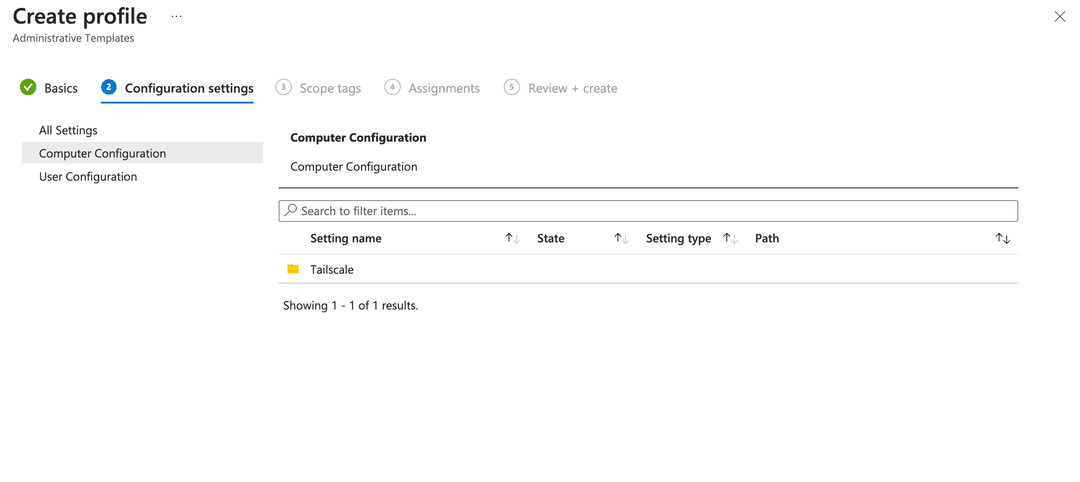 The Tailscale setting is now available for configuration.