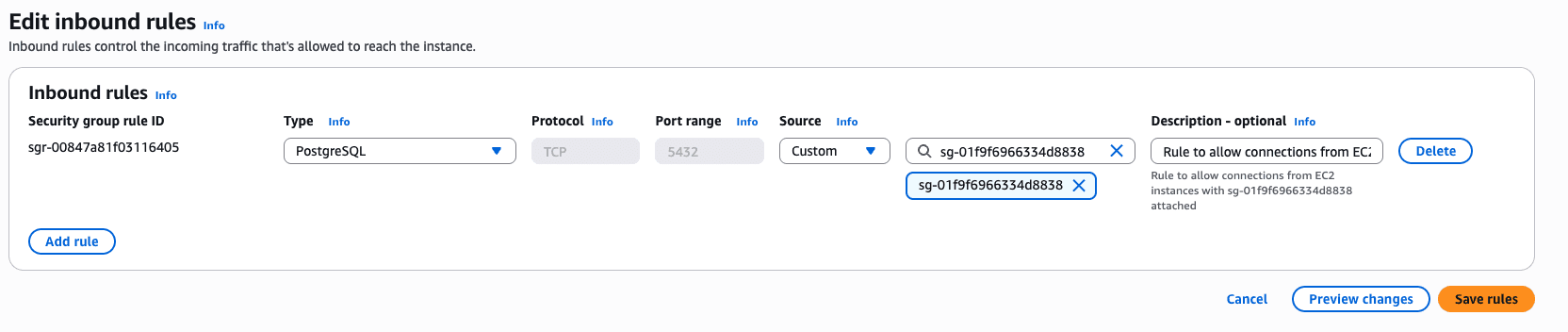 Allow inbound access to a security group.