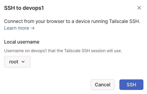 A screenshot that shows the local username option for the SSH session.