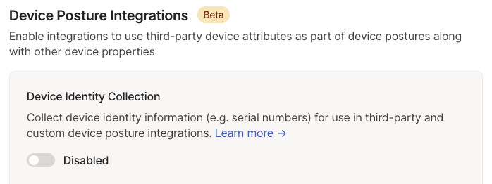 Device Identity Collection: toggle 'disabled'