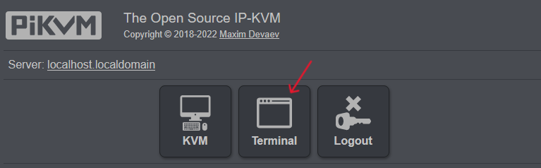 A screenshot of the 'terminal' option on the pikvm web interface.