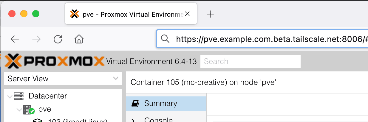 Access to the proxmox Web UI via Tailscale