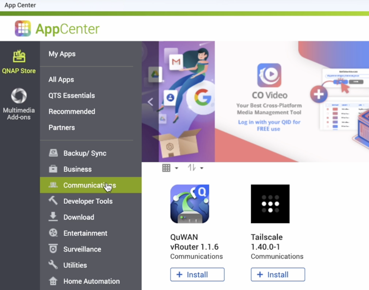 The QNAP App Center interface