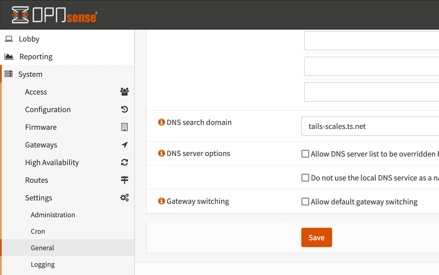 Set tails-scales.ts.net in the OPNsense Settings : General : DNS search domain