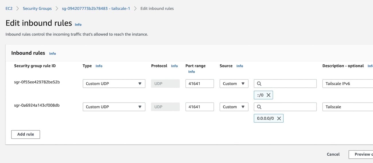 Security Policy allow port 41641