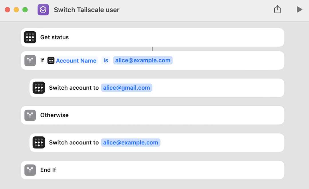 Switch Tailscale user shortcut example