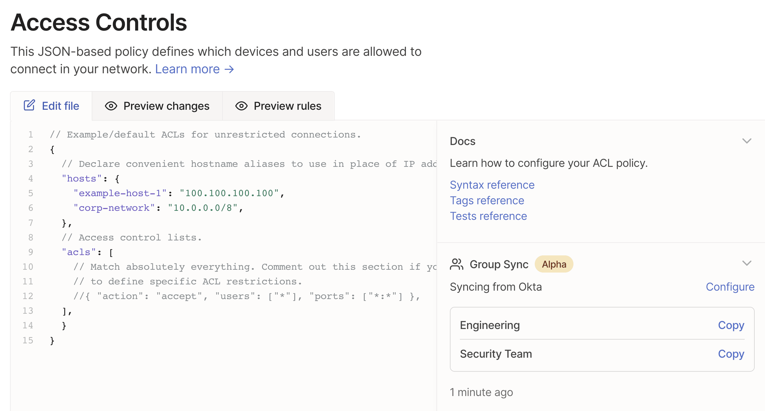 Sync groups in Tailscale Access Controls UI